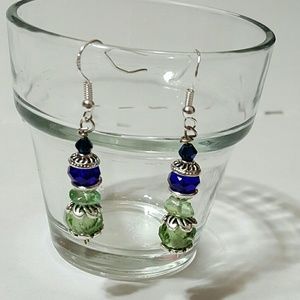 ⬇$18 Green and Cobalt Blue Dangle Earrings